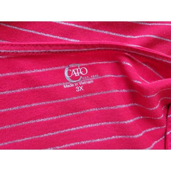 Cato Womens Top 3X Plus Tunic Long Sleeve Knit Red Stripe Sheer STR113XE - Picture 7 of 9